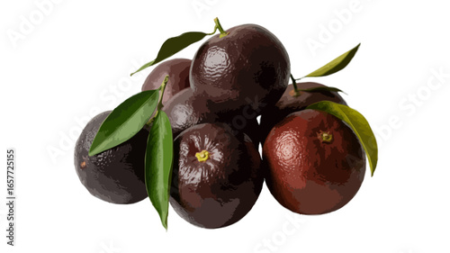 dark grape fruits with leaves isolated on transparent background