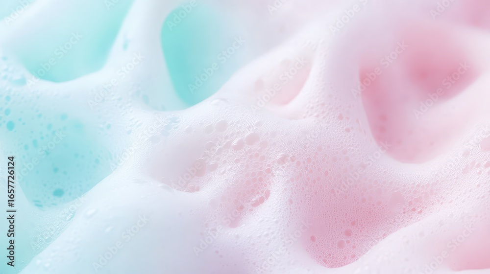 Obraz premium Soft textured foam bubbles with a gradient of pastel pink and light blue, creating an abstract organic feel representing future synthetic biology advancements.