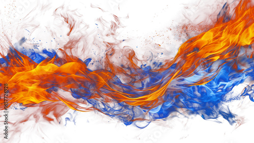Intertwined orange and blue flames over transparent background. Concept of hot and cold or opposing forces