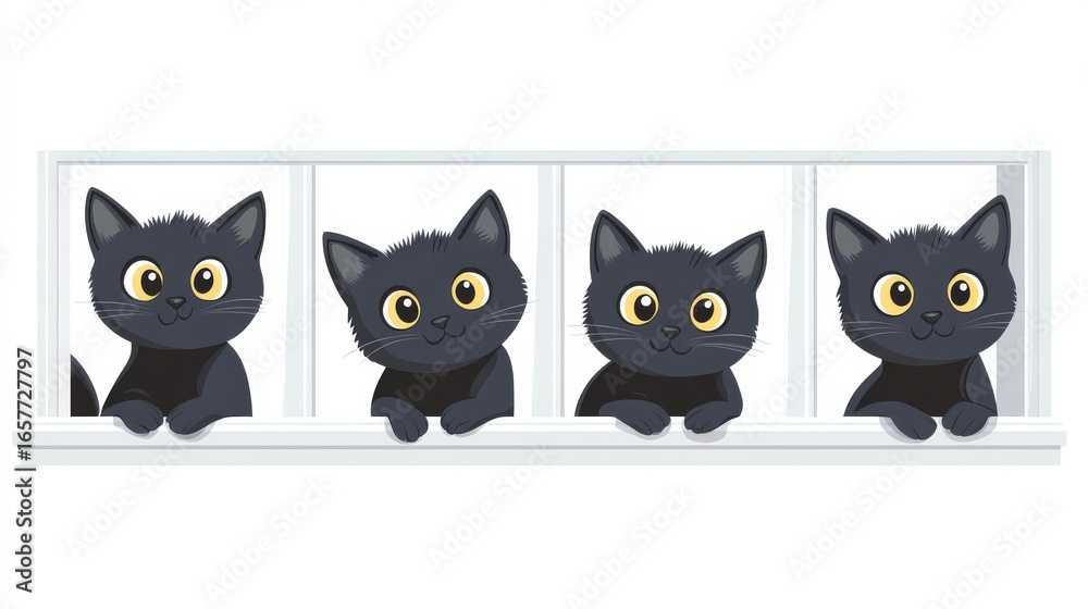 25.Set of black cats looking out the window. Collection of cartoon cats peeking from the corner. Funny peeking pets. Playful kitten. Vector illustration on white background 25.Set of black cats looking out the window. Collection of cartoon cats peeking from the corner. Funny peeking pets. Playful kitten. Vector illustration on white background