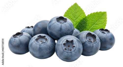 Isolated Pile of Blueberries with Leaves