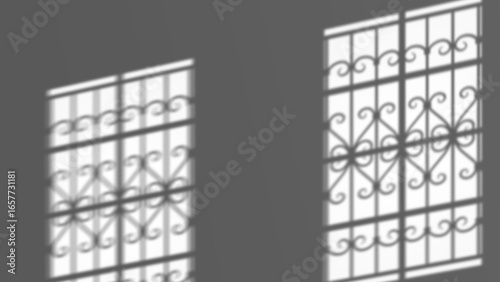 Fotografía Windows with wrought iron grills shadow overlay on transparent background
