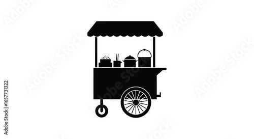 Food cart with canopy and cooking equipment for outdoor eating silhouette