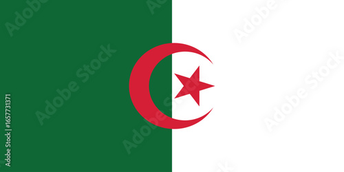 The flag of algeria features a green and white with a red star and crescent, simple flat design vector clipart, can use for travel or politics
