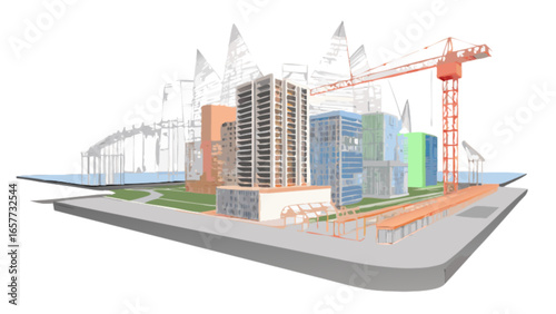 Cityscape construction buildings development urban planning architecture design illustration model future