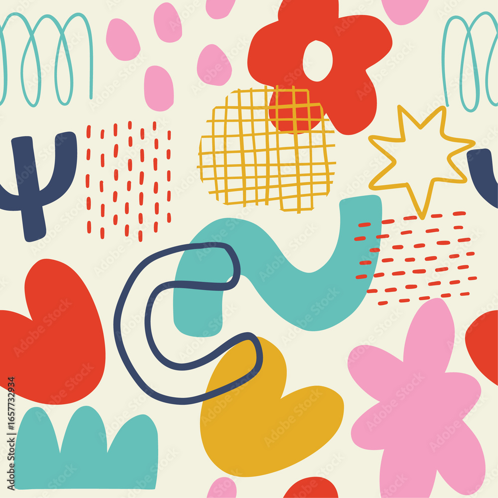 Naklejka premium Whimsical Abstract Shapes Seamless Pattern
