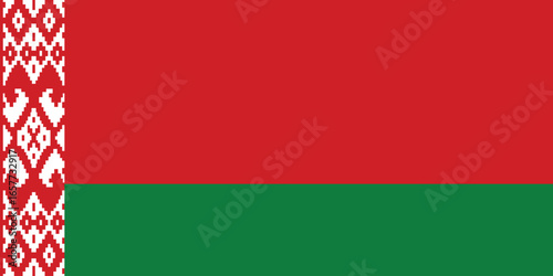 The national flag of belarus with red and green stripes and ornament, simple flat design vector clipart, can use for travel or politics
