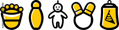 A set of 5 stylish and minimalistic outline icons with a yellow and black color scheme, perfect for websites and various design projects