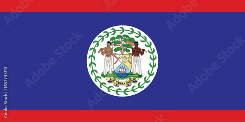 The national flag of belize with coat of arms on a blue field and red stripes, simple flat design vector clipart, can use for travel or politics