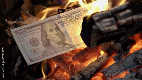 Burning hundred dollar bill fire