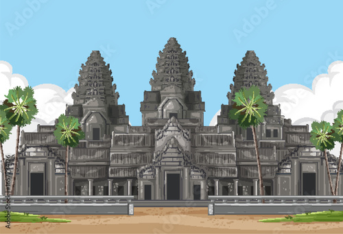 Angkor Wat Temple Vector Illustration