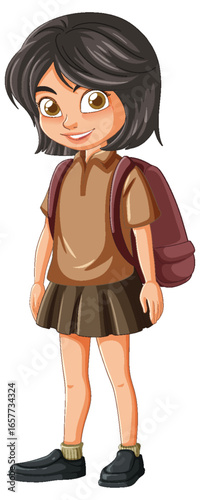 Smiling Schoolgirl with Backpack in Uniform Illustration