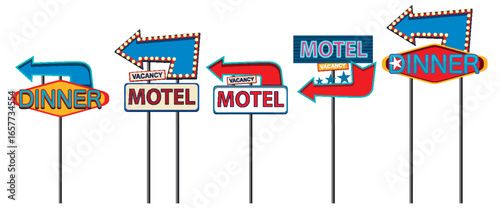 Retro Roadside Motel and Diner Arrow Signs Vector
