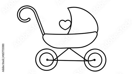 Simple Line Art Baby Carriage Illustration Perfect for Baby Shower Invitations, Cards, and More