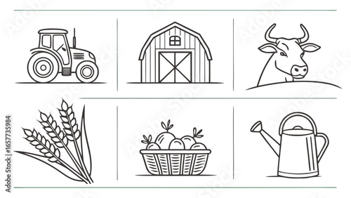 Farm Fresh Six Simple Line Icons of Farming Life