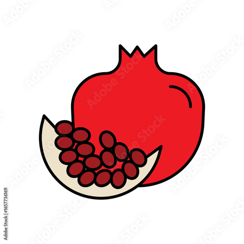 Pomegranate Fruit Lineal Color Icon: Healthy Food and Fresh Produce