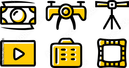 Yellow Icons Drone, Camera, Video, Money, Photo, Broadcast