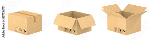 Set cardboard boxes on whit...