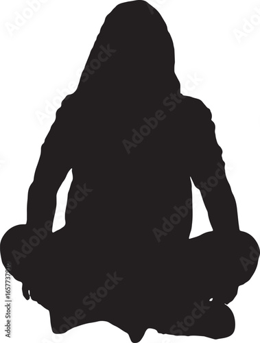 vector,silhouette of front view of a teen girl sitting lotus position