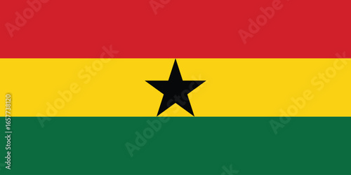 The national flag of ghana featuring a black star isolated on white, simple flat design vector clipart, can use for travel or politics