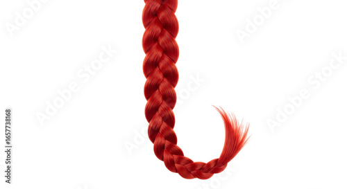 A striking red braid isolated on transparent background, highlighting the beauty and style of this woven hairstyle, ideal for fashion and design projects