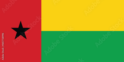 The national flag of guineabissau with a black star on red and yellow stripes, simple flat design vector clipart, can use for travel or politics
