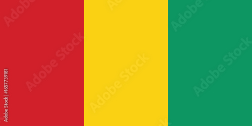 A vibrant flag of guinea featuring red, yellow, and green vertical stripes, simple flat design vector clipart, can use for travel or politics