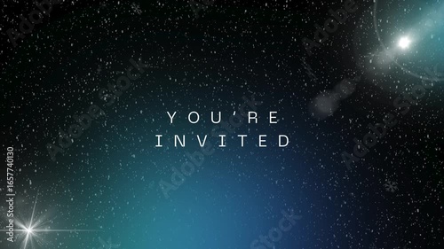 You're Invited Text on Dark Starry Space Background with Bright Celestial Elements