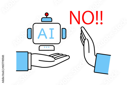 AIを提案する人物の手とそれを拒む人物の手