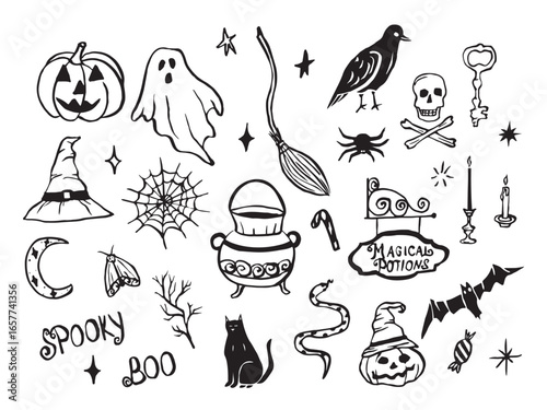Hand drawn doodle Halloween elements collection