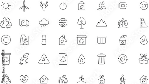 Environment and Recycling Icon Set – Thin Line Sustainable Vector Symbols.
