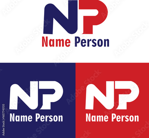Letter NP lettermark logo with red and blue color