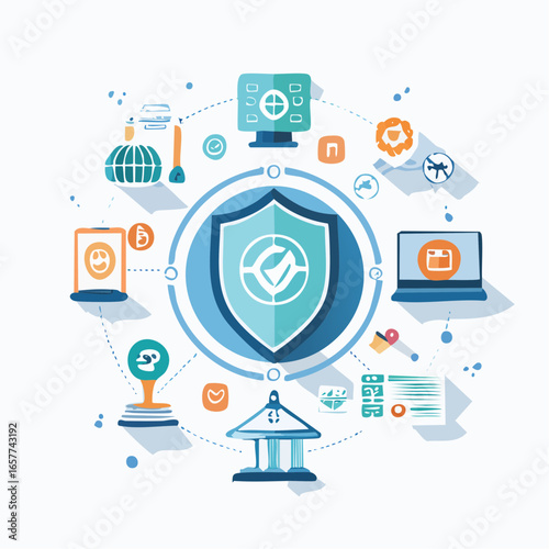 Digital ethics and responsible AI vector icons showing fairness, transparency, privacy, and ethical technology in a modern flat design for business, education, and innovation use.