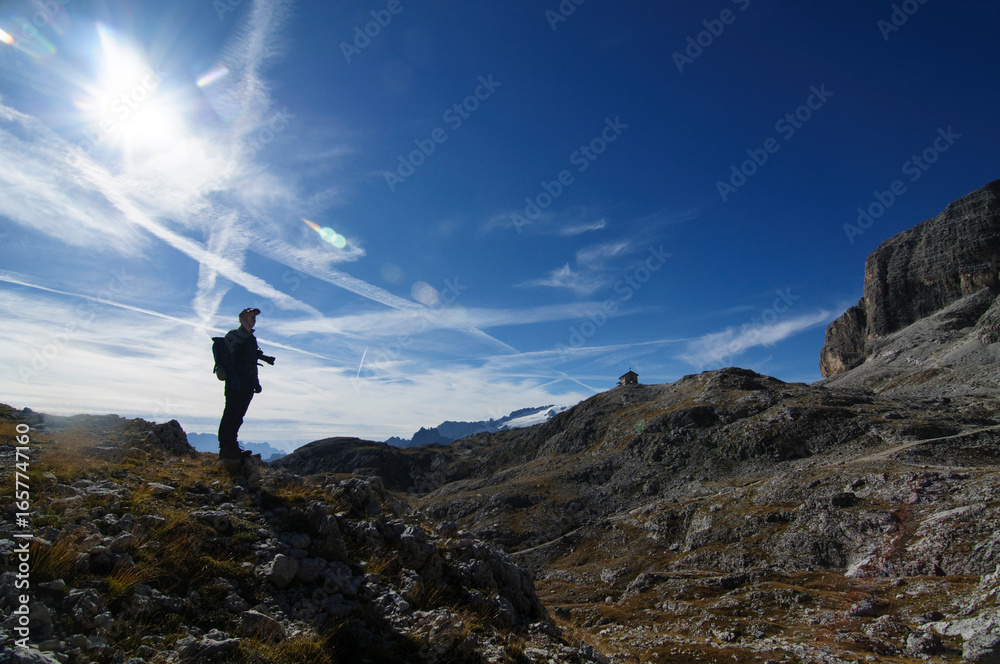 Obraz premium Trekking to the summit of Piz Boe in the Sella Group of the Dolomites of Italy