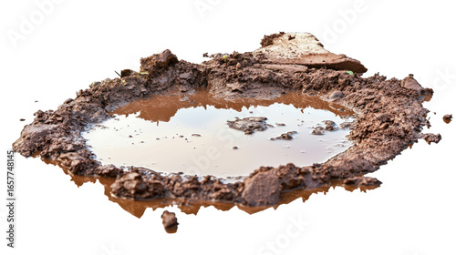 Mud puddle PNG isolated on clean white background dirty ground water splash concept