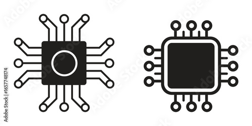 Technology icons featuring microchip and processor symbols for digital design.