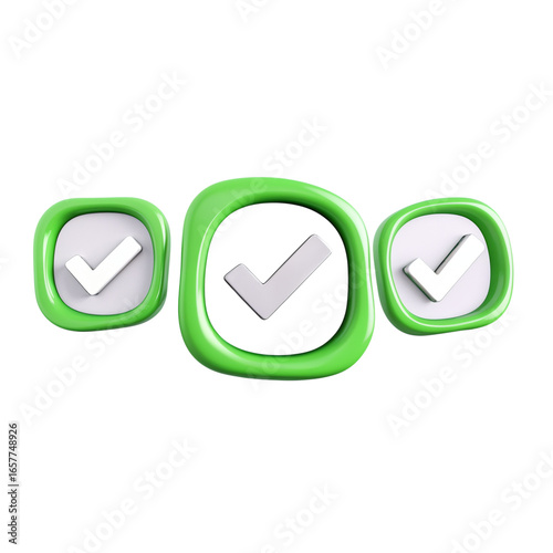 Free Download Three green checkmarks in rounded squares indicating completion success and agreement isolated on transparent background - GFXLoad