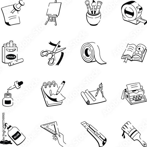 Set of Stationery and Accessories Sketchy Icons 
