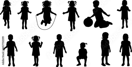 Children kids silhouette set, vector silhouette of children.

