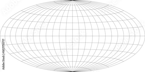15-Degree world map graticule (latitude-longitude) grid vector in Hammer projection