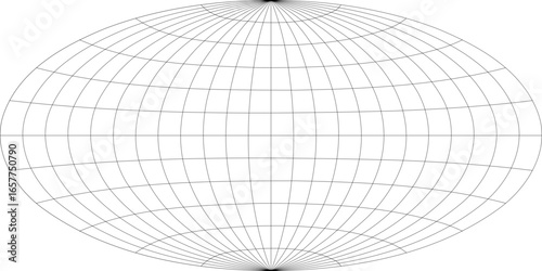 15-Degree world map graticule (latitude-longitude) grid vector in Aitoff projection