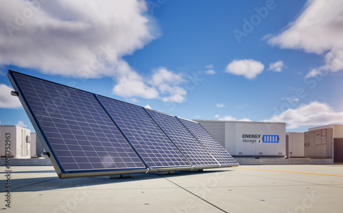 Energy storage system or battery container unit with solar panels for smart city