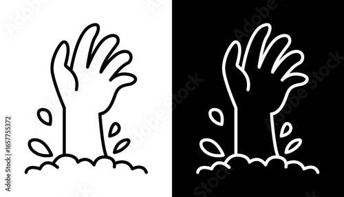 Drowning hand reaching out from water, symbol of distress or struggle, available in black and white