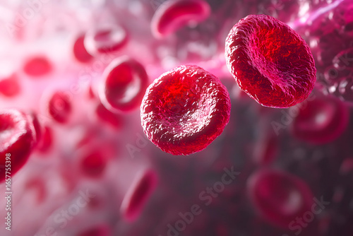 Macro image of red blood cells and fat in blood vessels