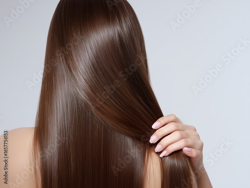 Fototapeta kuchenna 艶やかなロングヘアを手で触れる女性の後ろ姿