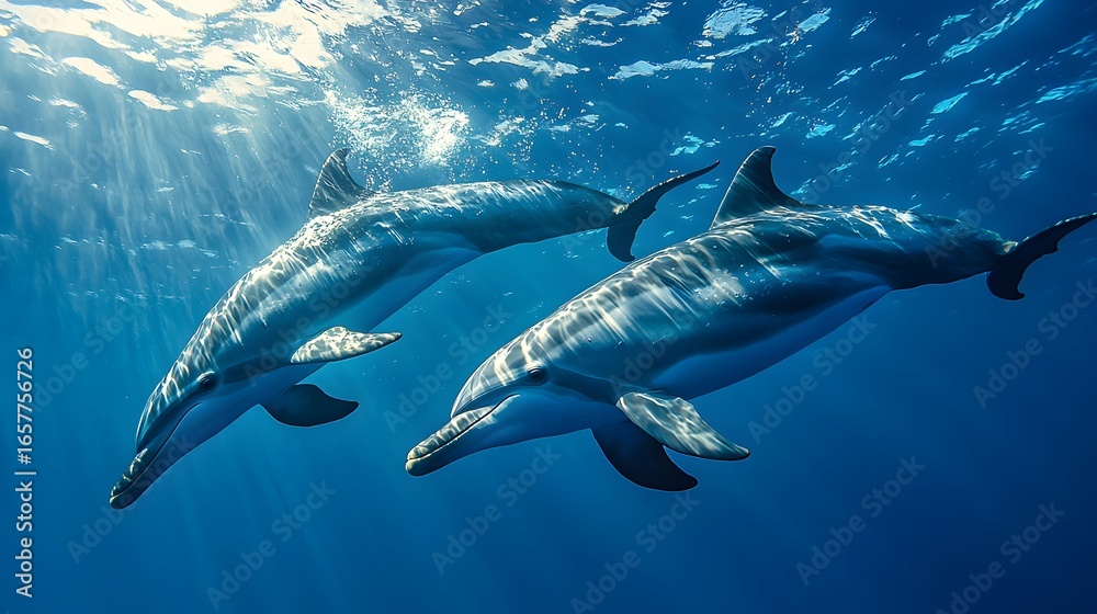 Fototapeta premium Dolphins swimming underwater