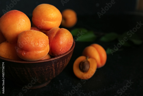 Fresh ripe apricots with wa...
