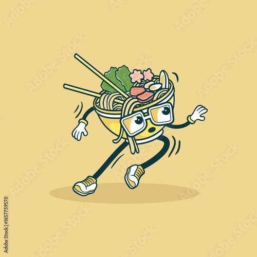 A Ramen Noodle Bowl Character Runs Quickly