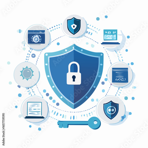 Digital identity and blockchain ID icons showing secure login, privacy, and Web3 authentication symbols in modern flat vector design for tech, business, and security use.
