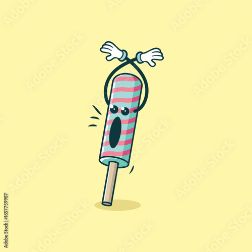 A surprised striped popsicle character holds its arms up